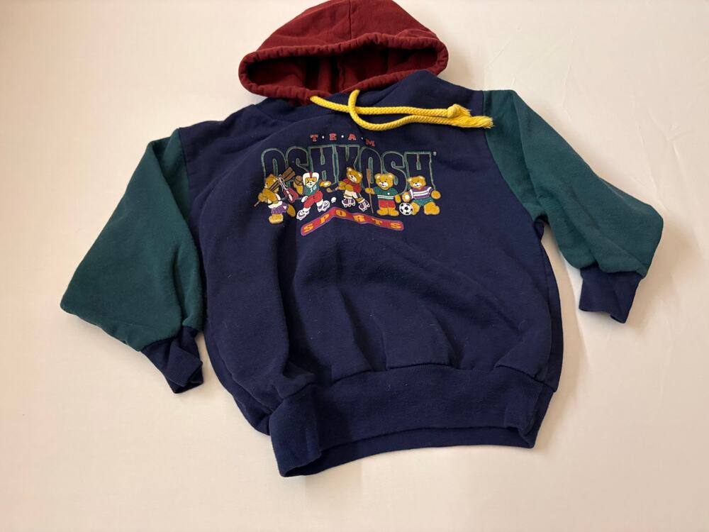 Vintage OshKosh B’Gosh Colorblock Hoodie Sports Teddy Bear 4T USA Kidcore